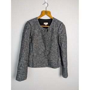 LOFT Jacket Womens 8 Gray Wool Blend Tweed Collarless Zip Front Lined Short